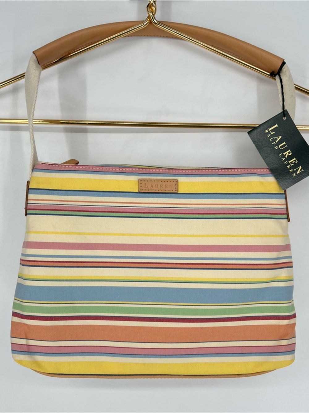 NWT LAUREN Ralph Lauren Multicolor Stripe Vtg Canvas Shoulder Bag Purse